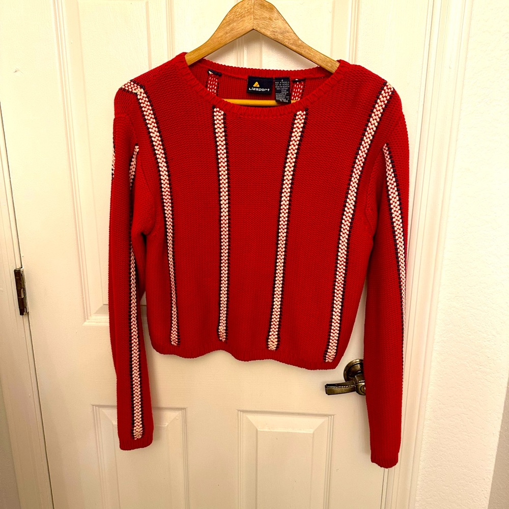 Vintage LizSport (Liz Claiborne) Red/Blue/Off White Sweater is a size Small